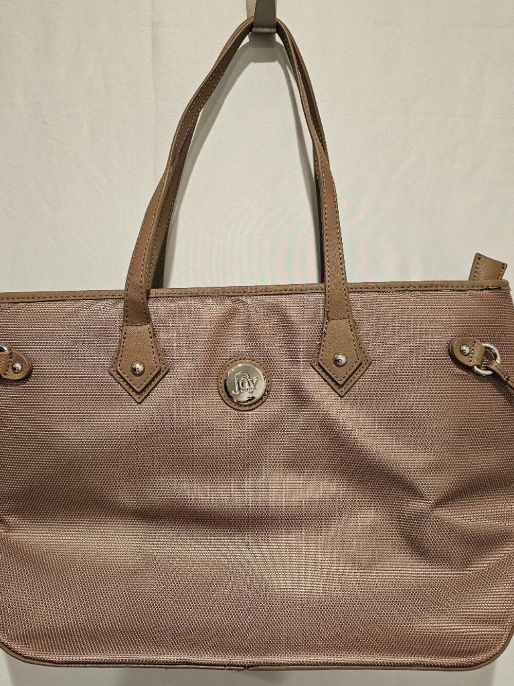 Joy Mangano Travel Computer Tote Bag Beige Large Roomy Laptop Handbag Purse